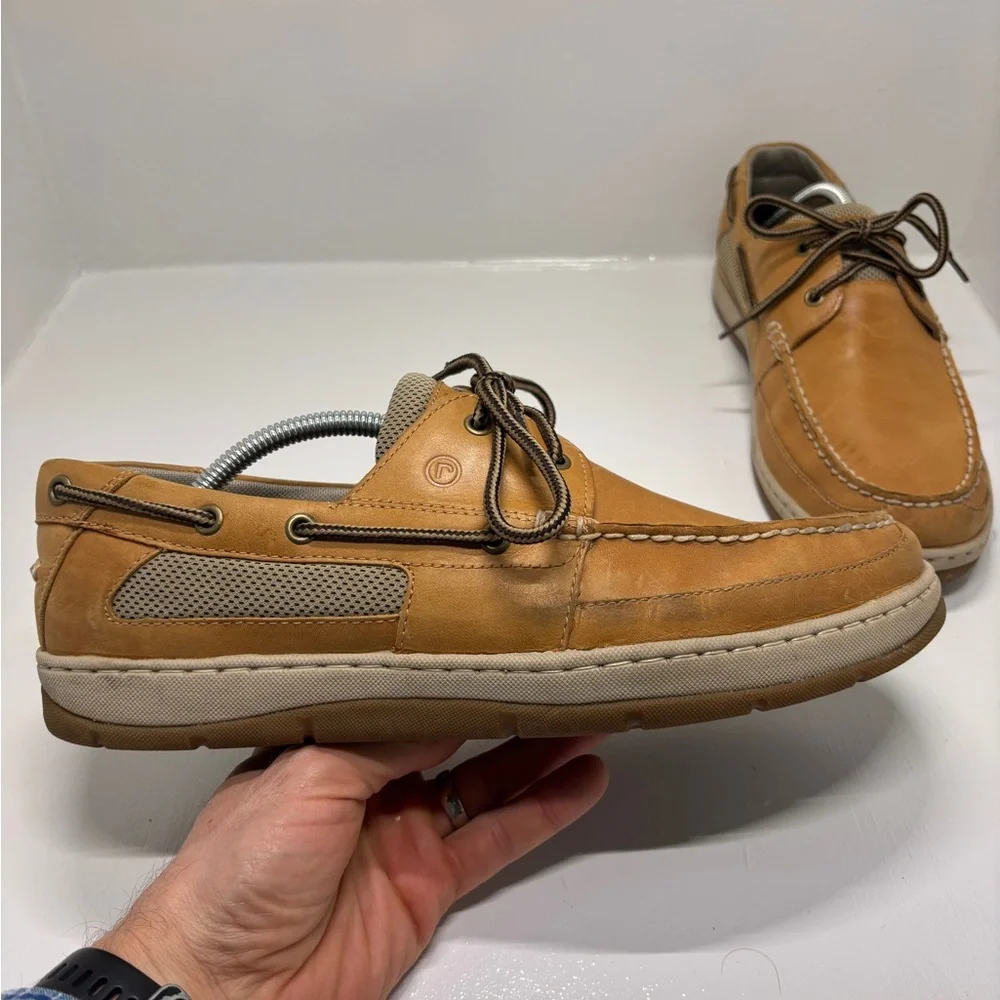 Rockport Leather Boat Shoes Men’s 11.5 Tan Brown Lace-Up Casual Comfort Shoes